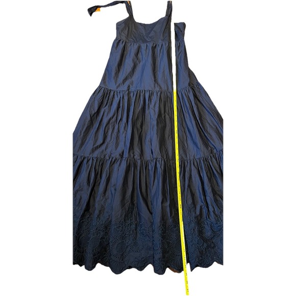 Jason Wu Tiered Embroidered Eyelet Maxi Dress Women Small Shoulder Bow Ties Navy - Picture 10 of 10